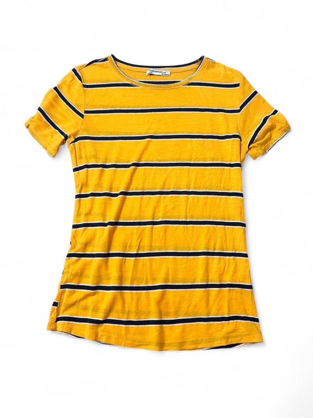 Zara Trafaluc Yellow Striped Tee with Navy Accents